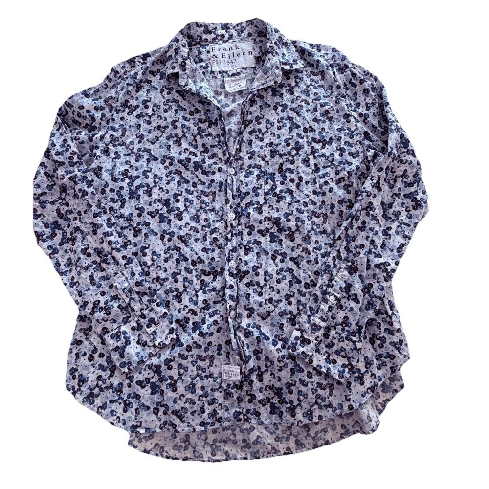 Frank & Eileen Womens Blue Floral Button Down Shirt S Womens